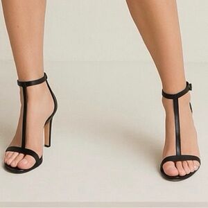 ANTONIO MELANI Black T-Strap Stiletto Sandals